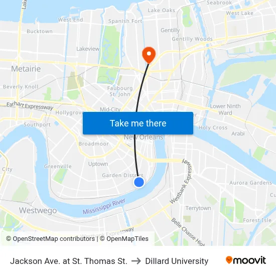 Jackson Ave. at St. Thomas St. to Dillard University map