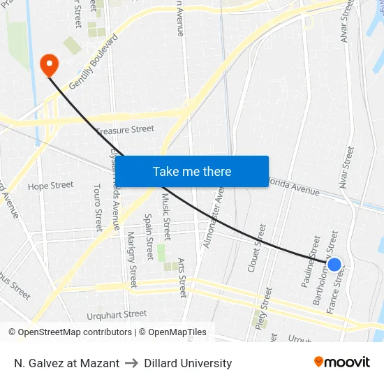 N. Galvez at Mazant to Dillard University map