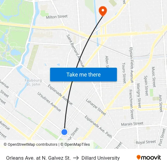 Orleans Ave. at N. Galvez St. to Dillard University map