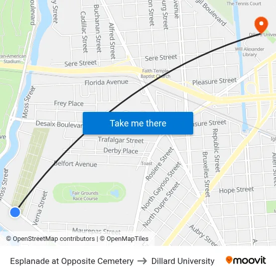 Esplanade at Opposite Cemetery to Dillard University map