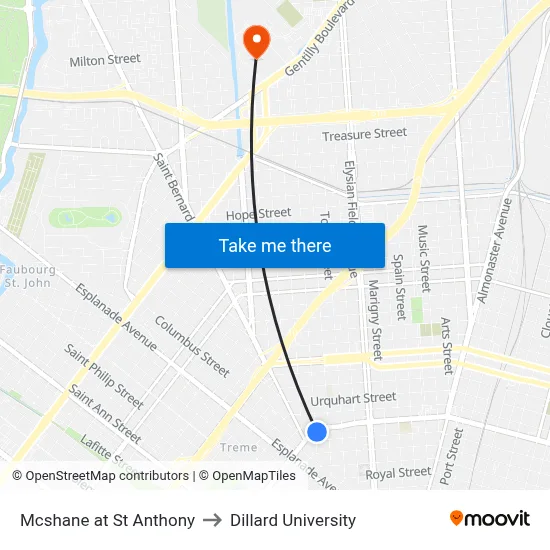 Mcshane at St Anthony to Dillard University map
