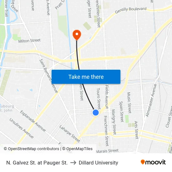 N. Galvez St. at Pauger St. to Dillard University map