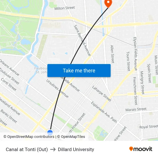 Canal at Tonti (Out) to Dillard University map