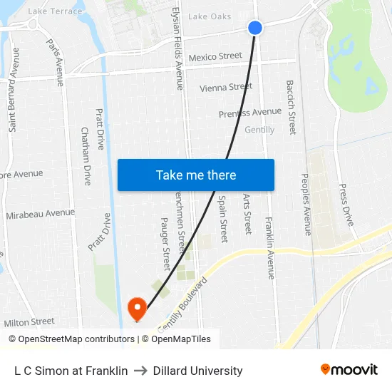 L C Simon at Franklin to Dillard University map