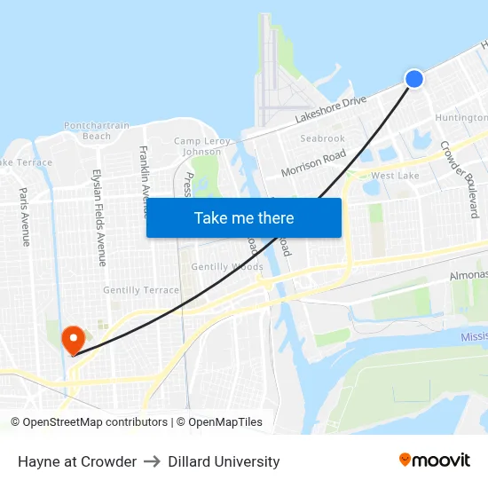 Hayne at Crowder to Dillard University map