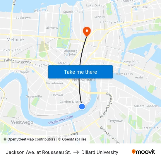 Jackson Ave. at Rousseau St. to Dillard University map
