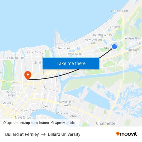 Bullard at Fernley to Dillard University map