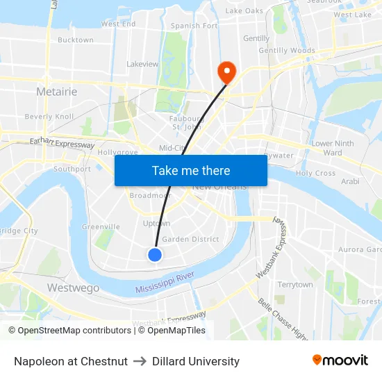 Napoleon at Chestnut to Dillard University map