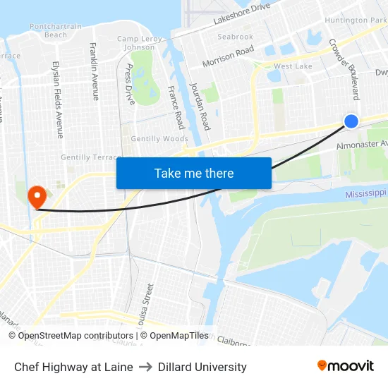 Chef Highway at Laine to Dillard University map