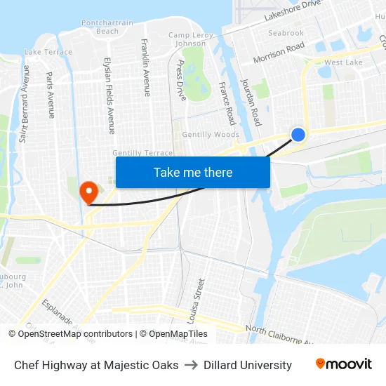 Chef Highway at Majestic Oaks to Dillard University map