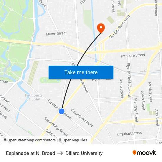 Esplanade at N. Broad to Dillard University map