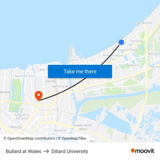 Bullard at Wales to Dillard University map