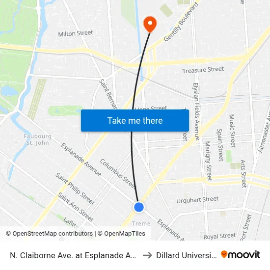 N. Claiborne Ave. at Esplanade Ave. to Dillard University map