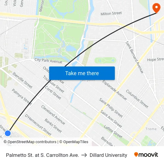 Palmetto St. at S. Carrollton Ave. to Dillard University map