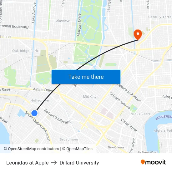 Leonidas at Apple to Dillard University map