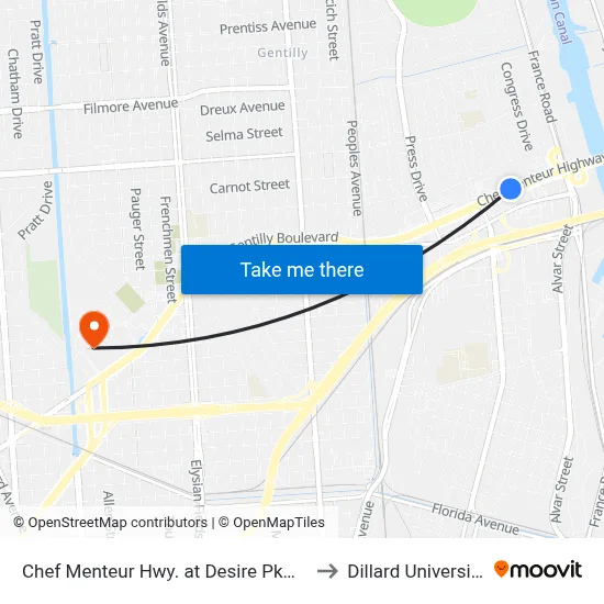 Chef Menteur Hwy. at Desire Pkwy. to Dillard University map