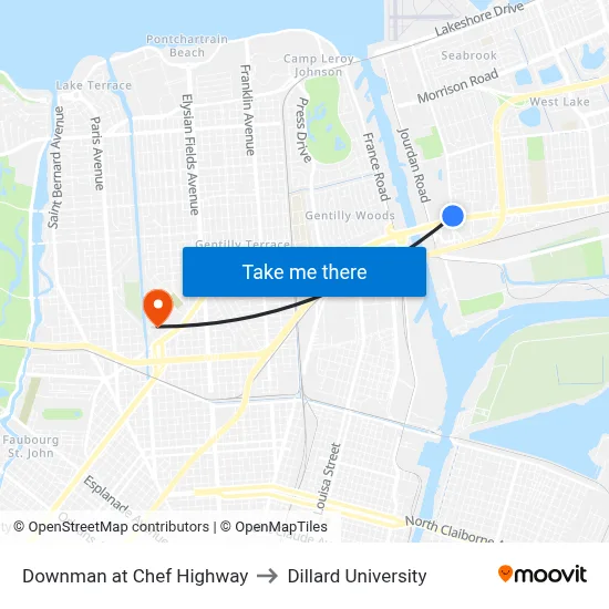 Downman at Chef Highway to Dillard University map