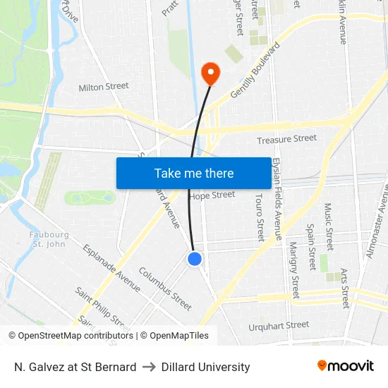N. Galvez at St Bernard to Dillard University map