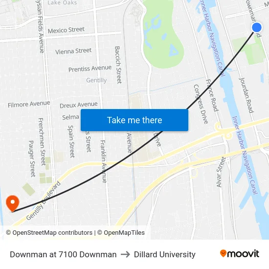 Downman at 7100 Downman to Dillard University map