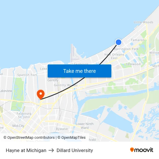 Hayne at Michigan to Dillard University map
