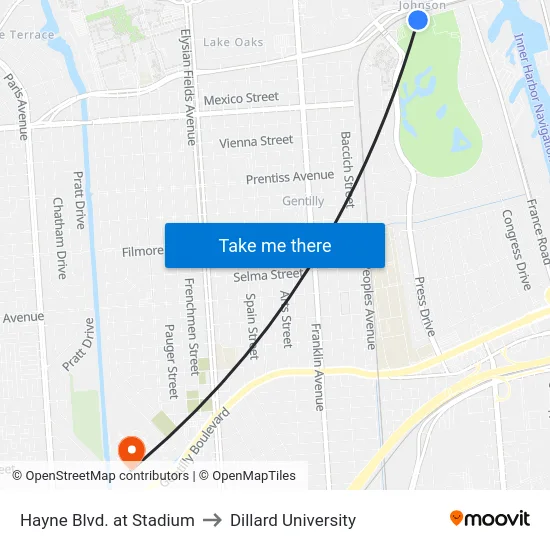 Hayne Blvd. at Stadium to Dillard University map