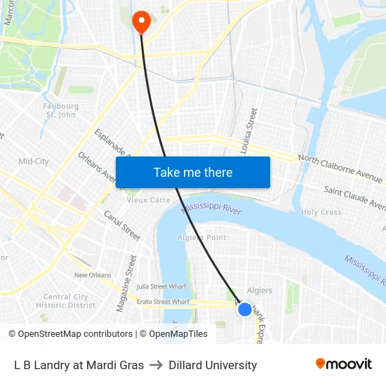 L B Landry at Mardi Gras to Dillard University map