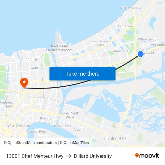 13001 Chef Menteur Hwy to Dillard University map