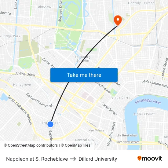 Napoleon at S. Rocheblave to Dillard University map