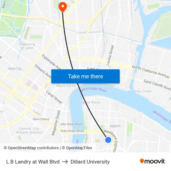 L B Landry at Wall Blvd to Dillard University map
