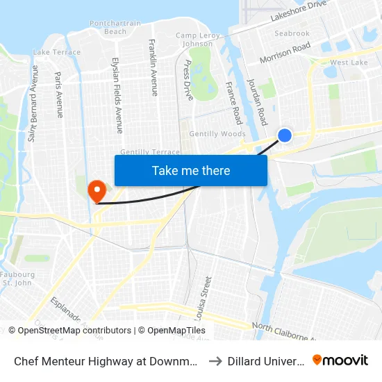 Chef Menteur Highway at Downman Rd. to Dillard University map