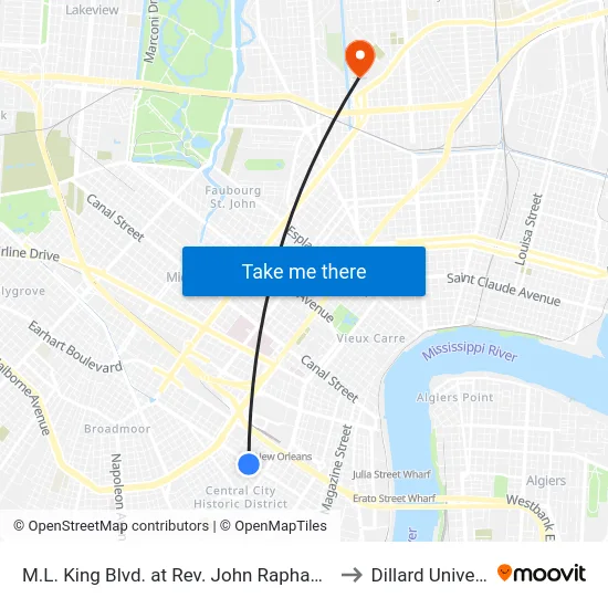 M.L. King Blvd. at Rev. John Raphael Jr. Way to Dillard University map