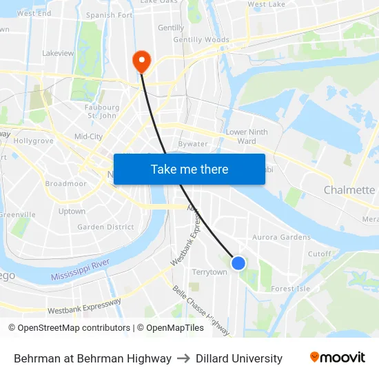 Behrman at Behrman Highway to Dillard University map