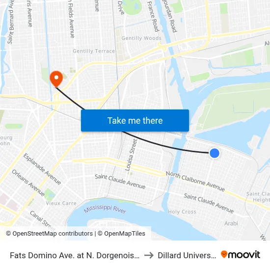 Fats Domino Ave. at N. Dorgenois St. to Dillard University map