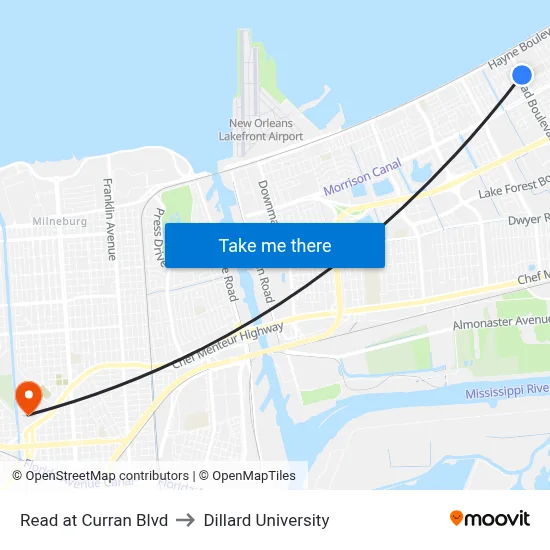 Read at Curran Blvd to Dillard University map