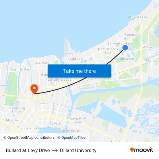 Bullard at Levy Drive to Dillard University map