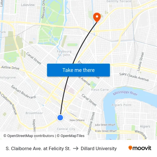S. Claiborne Ave. at Felicity St. to Dillard University map