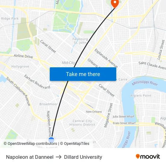 Napoleon at Danneel to Dillard University map