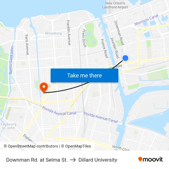 Downman Rd. at Selma St. to Dillard University map