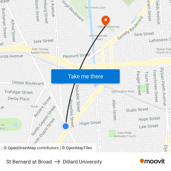 St Bernard at Broad to Dillard University map
