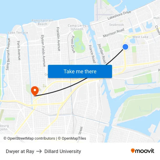 Dwyer at Ray to Dillard University map