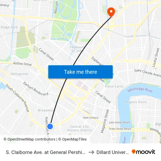 S. Claiborne Ave. at General Pershing Rd. to Dillard University map