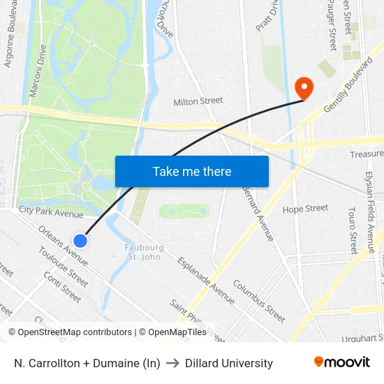 N. Carrollton + Dumaine (In) to Dillard University map