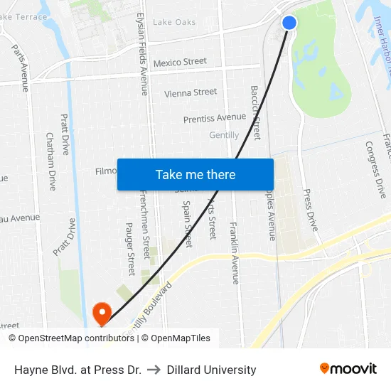 Hayne Blvd. at Press Dr. to Dillard University map