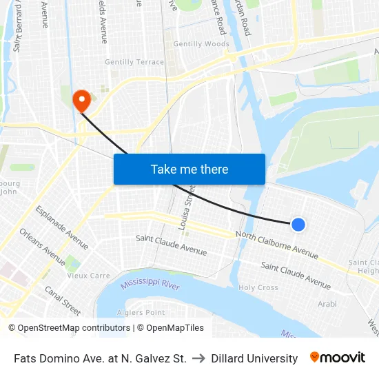 Fats Domino Ave. at N. Galvez St. to Dillard University map
