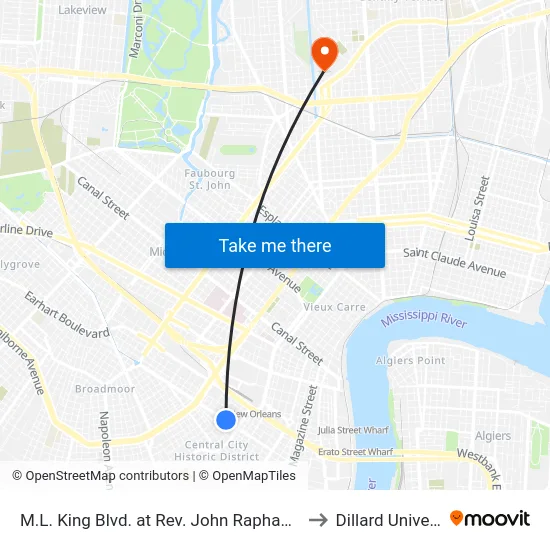 M.L. King Blvd. at Rev. John Raphael Jr. Way to Dillard University map