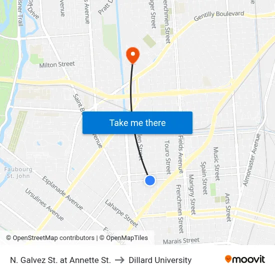 N. Galvez St. at Annette St. to Dillard University map