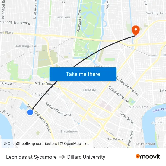 Leonidas at Sycamore to Dillard University map