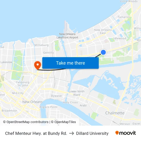 Chef Menteur Hwy. at Bundy Rd. to Dillard University map