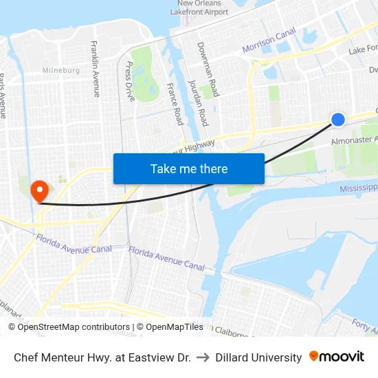 Chef Menteur Hwy. at Eastview Dr. to Dillard University map