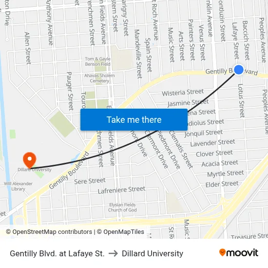 Gentilly Blvd. at Lafaye St. to Dillard University map